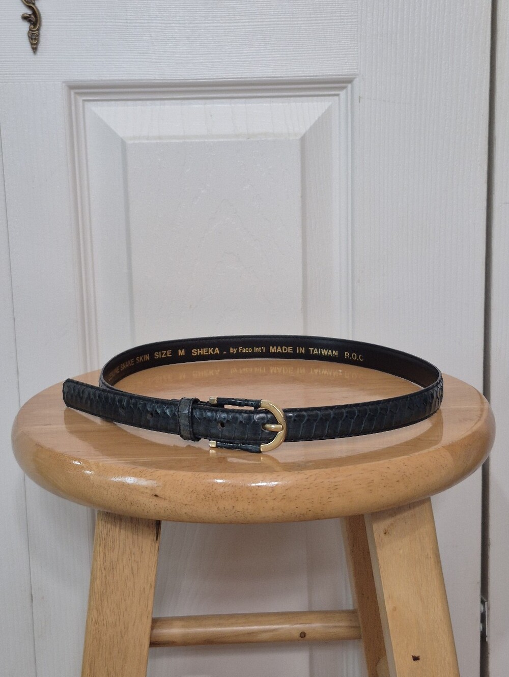 Genuine snakeskin belt dark green